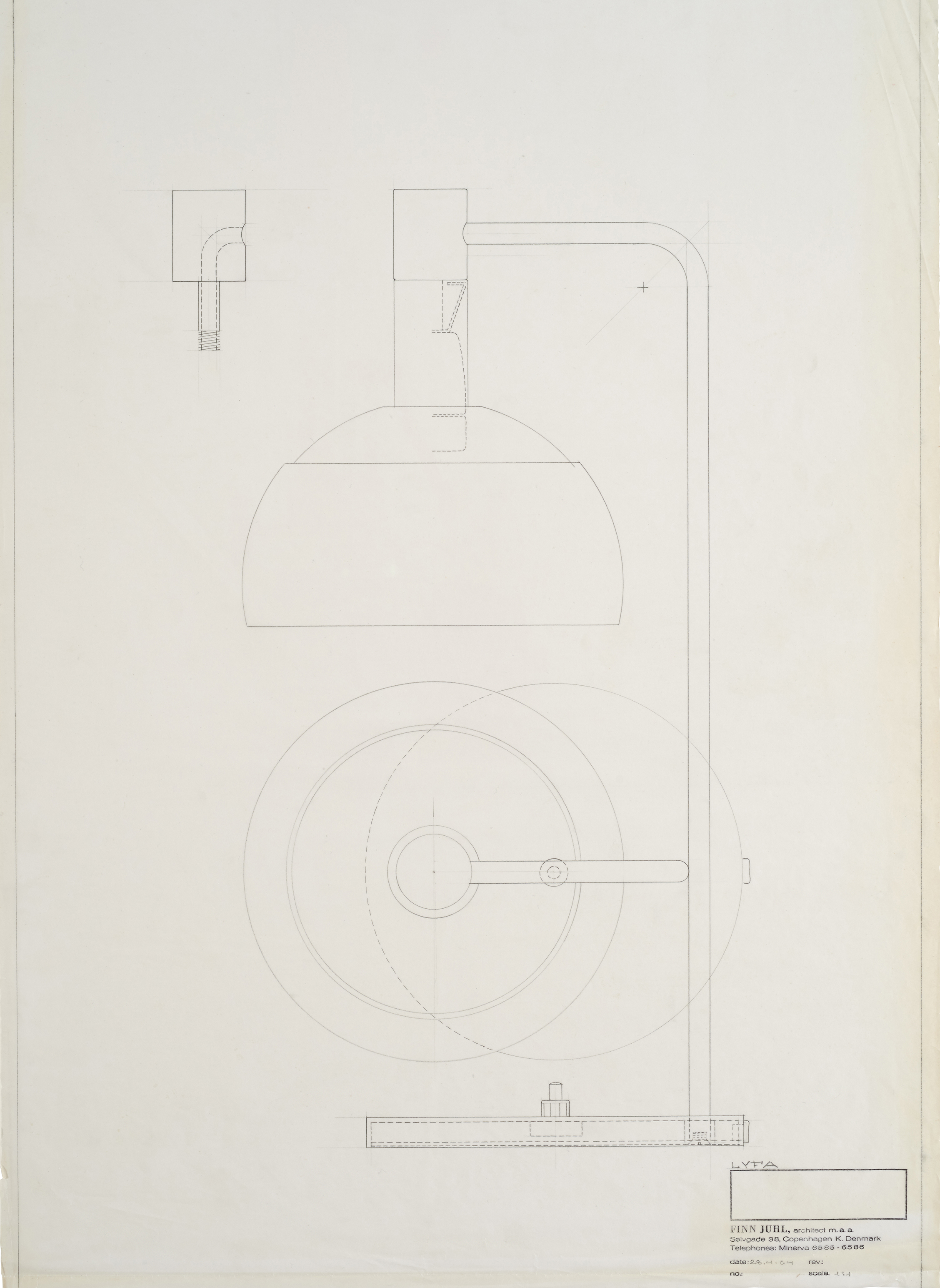 A detailed drawing of the FJ Elements lamp by Finn Juhl, © 2025 Louis Poulsen.