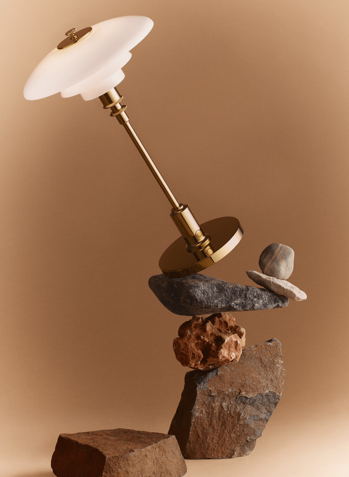 PH 2/1 Portable balanced on rocks © 2025 Louis Poulsen.